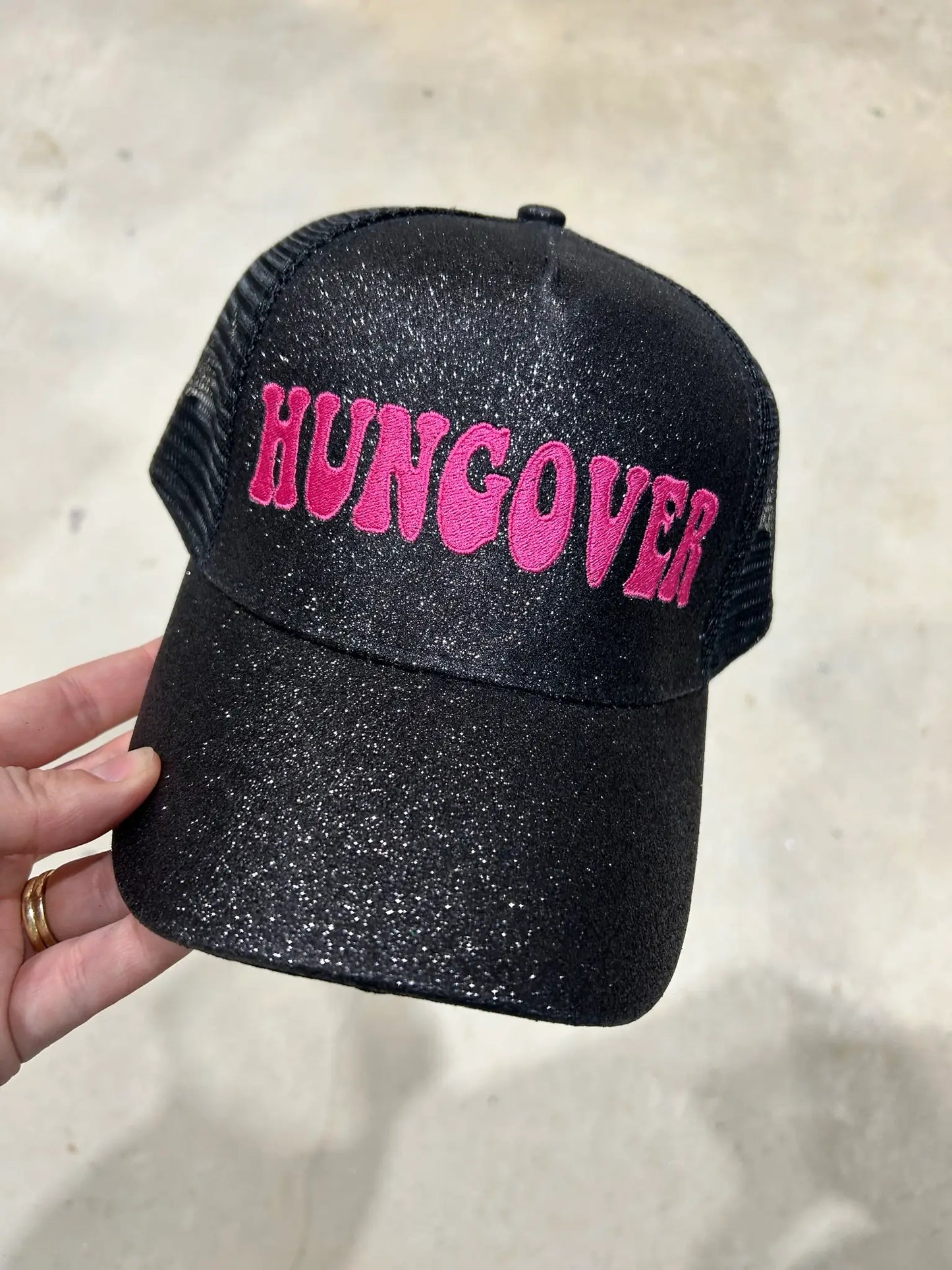Hungover Black Glitter Cap