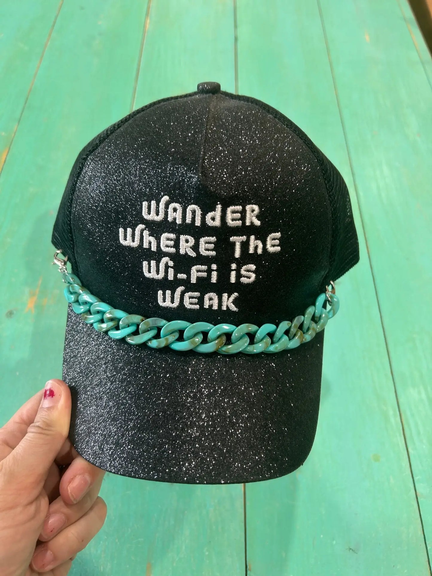 Wander Where Wifi Is Weak Glitter Cap