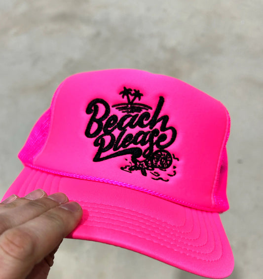 Beach Please Neon Pink Trucker