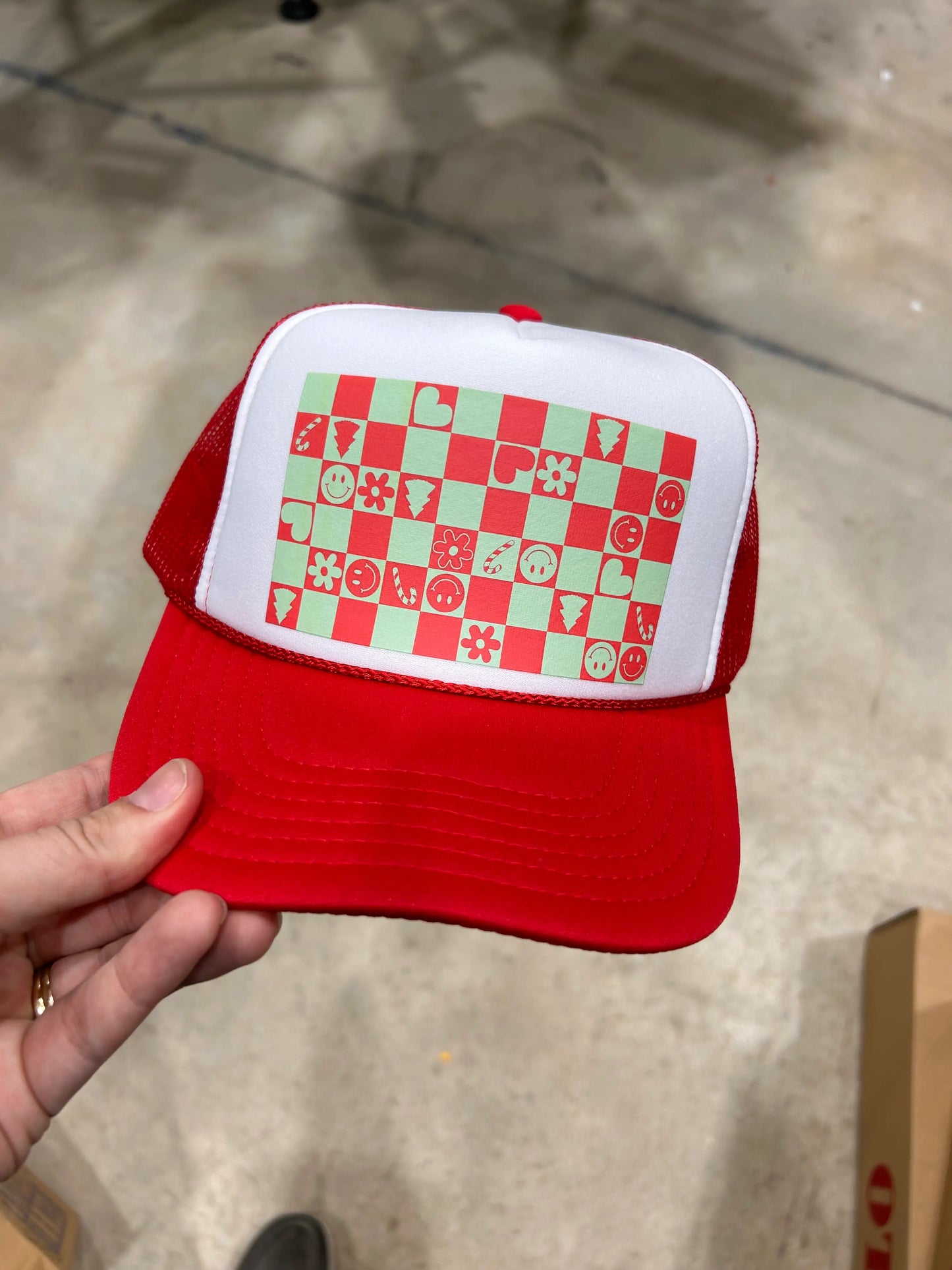 Christmas Checker Pattern Trucker Hat