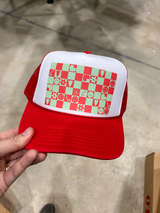 Christmas Checker Pattern Trucker Hat
