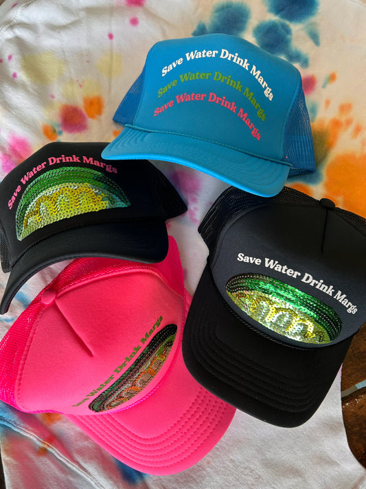 Drink Margs Sequin Trucker