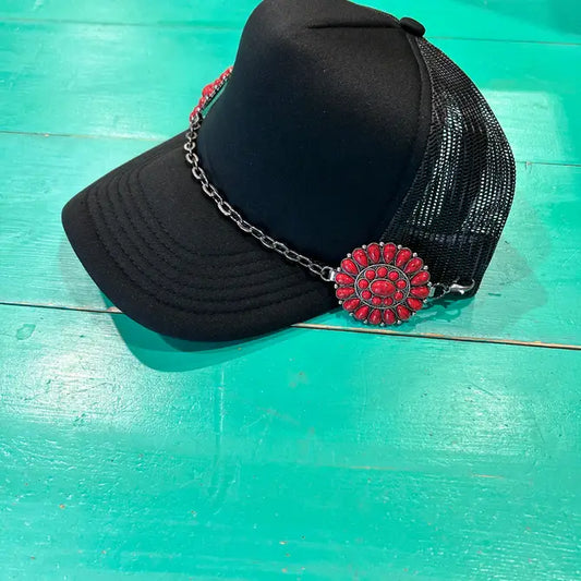 Large Black Aluminum & Red Concho Trucker Chain
