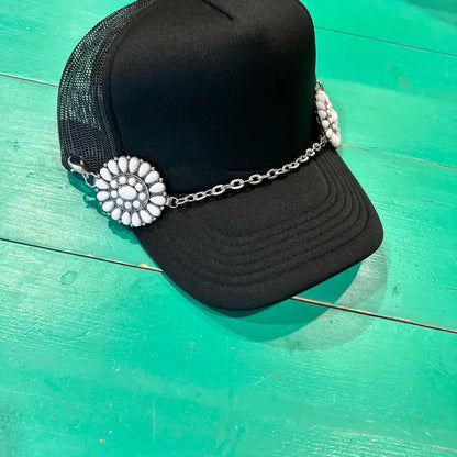 Large Silver & White Concho Trucker Chain