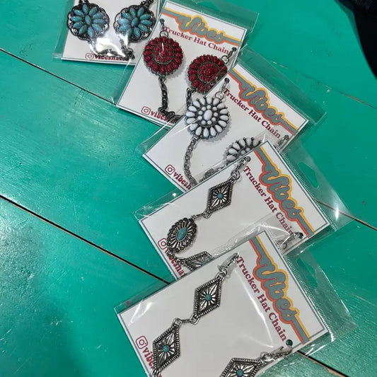 Large Silver & White Concho Trucker Chain