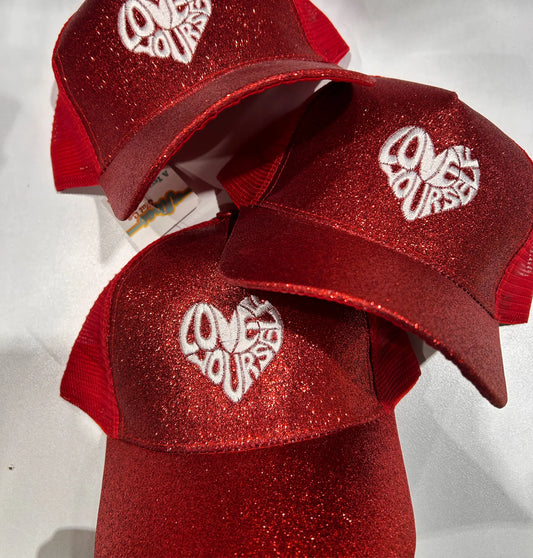 Love Yourself Glitter Ponytail Cap