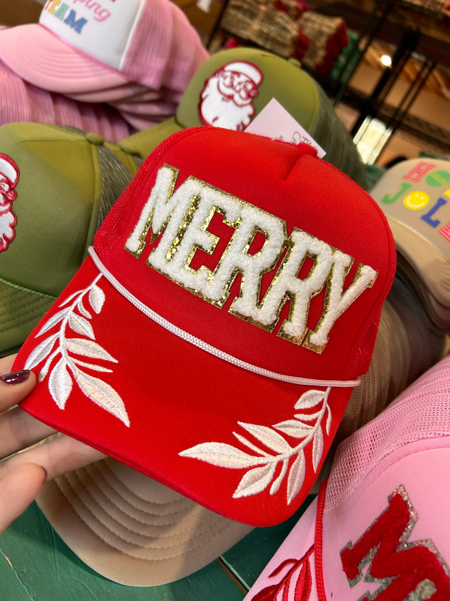 Red Chenille Merry Trucker