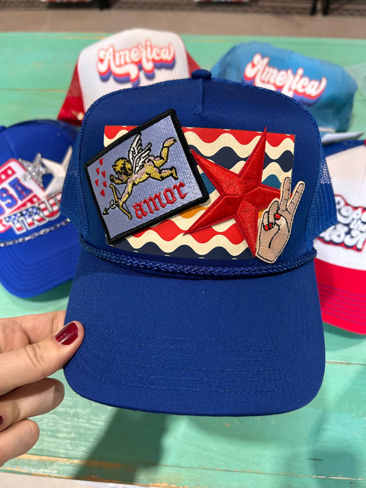 Retro Amor Red, White, & Blue Trucker
