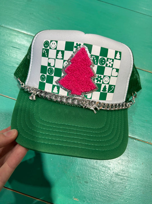Retro Pink Chenille Tree Trucker