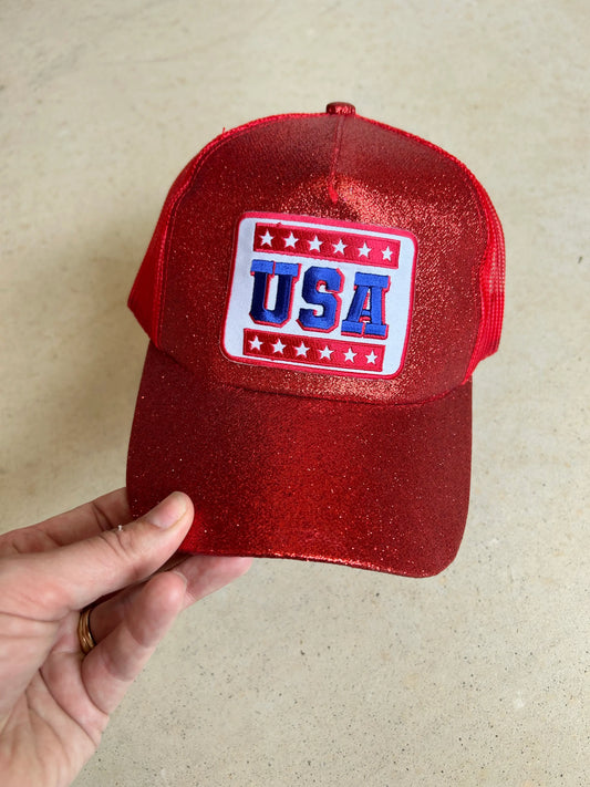 Retro USA Glitter Cap