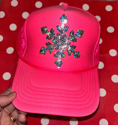 Sequin Snowflake Trucker Hat
