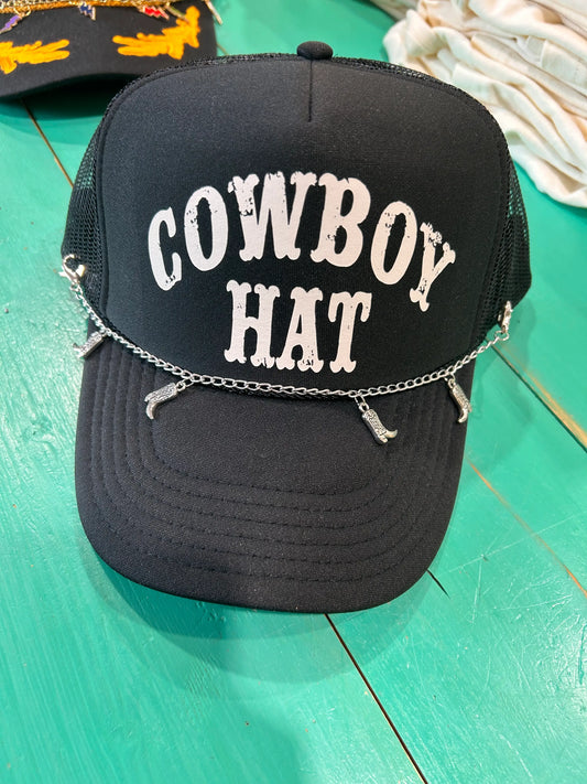 Silver Cowboy Boot Trucker Hat Chain