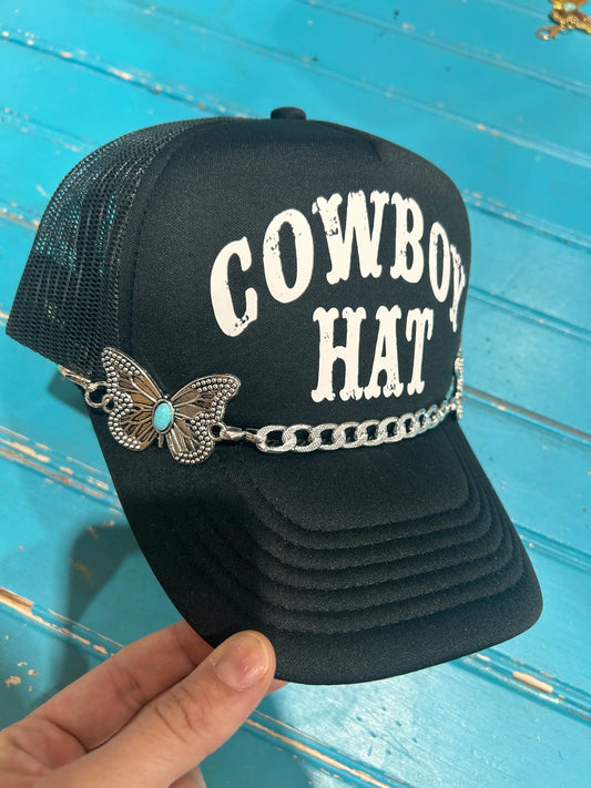Turquoise Embossed Butterfly Trucker Hat Chain