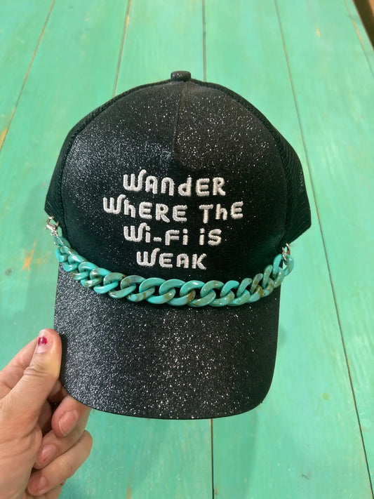 Wander Where Wifi Is Weak Glitter Cap